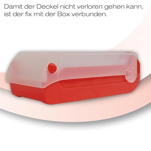 TimeTEX - Karteikasten aus robustem Kunststoff, A8, Halbtransparent mit einschiebbarem Deckel, 5-Fächer-Lernmethode, 20x9x6,5cm, Farbe: rot – Ansicht 5