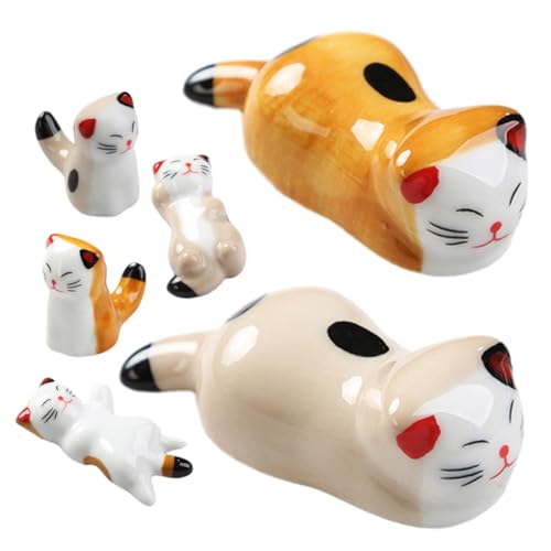 LEDMOMO 6個陶磁器製の招き猫形箸置き 食卓の装飾に 割れにくく清掃簡単なセラミックカトラリーホルダー 箸立てとしても使用可能 長持ちで