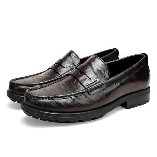 Image of Mens Leather Penny Loafers, Classic Crocodile Printed Business Dress Shoes with Metal Buckle Slip on Penny Shoes for Mens