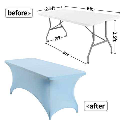 Image of Peomeise 6FT Spandex Table Cover Rectangular Stretch Spandex Tablecloth (Blue Mist,6FT)