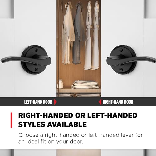 Image of Kwikset Sedona Dummy Door Handle, Single Sided Lever for Closets, French Double Doors, and Pantry, Matte Black Non-Turning Right Handed Interior Push /Pull Lever, with Microban Protection