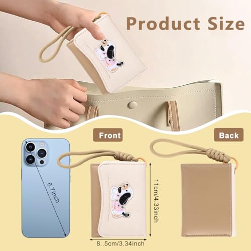 Image of PALAY Wallet for Women Cute Beige Puppy Card Holder Wallets Slim Compact ID Credit Card Coin Purse Kawaii Embroidered Mini Coin Pouch with Detachable Wrist Strap