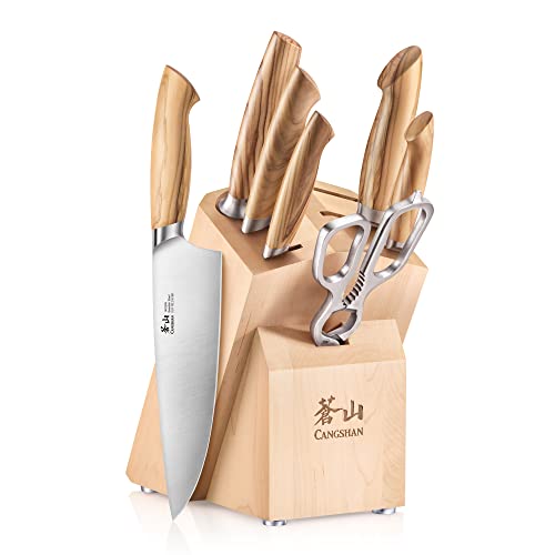 Cangshan Oliv Series 501684 Swedish 14C28N Steel Forged 8-Piece Knife Block Set, Maple #TOP11