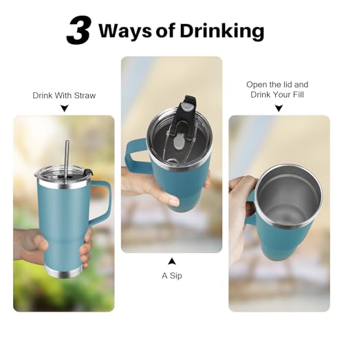 Image of 20 oz Tumbler with Handle, Stainless Steel Insulated Tumbler with Lid and Straw, Double Wall Vacuum Coffee Mug Tumbler, Insulated Coffee Thermal Cup for Cold and Hot (Maya Blue)