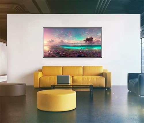 Diamond painting adulte paysage rose 50x100cm pour déco murale