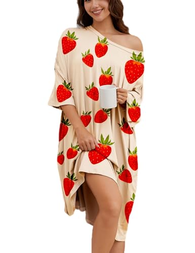 Image of Chunoy Women Oversized Nightgown Short Sleeve Sleepwear Dress with Pockets