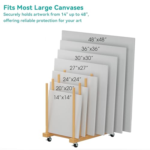 Image of Art Canvas Storage Rack, Art Drying Rack with Handle & Caster Wheels for Canvas Boards, Drawing Panels, Frame - Mobile Organizer for Studios, Artworks, Gallery