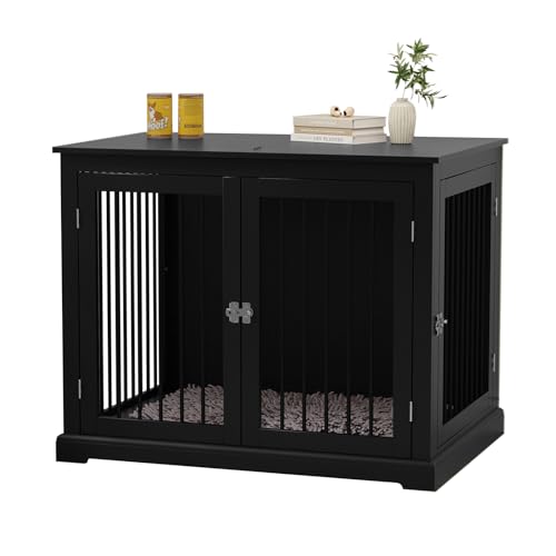 HOLTICO Hundebox Möbel mit Kissen, Möbelstil Hundebox mit Klappdeckel, Indoor Hundezwinger, Hundekäfige für große Hunde,Hundehaus, (Mittelgröße Schwarz)