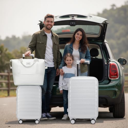 Image of LARVENDER Luggage Sets 4 Piece, PC+ABS Expandable Suitcases with Wheels | Suitcase Set for Women and Men|Checked Luggage|Carry On Luggage|Hardside Lightweight|Pearl Carbon