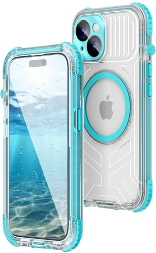 WIFORT for iPhone 15 Waterproof Case [IP68 Underwater Dustproof][Built-in Screen][15FT Military Shockproof] 360 Full Body Sealed Protection Cover Magnetic Frosted Phone Case 6.1 Teal