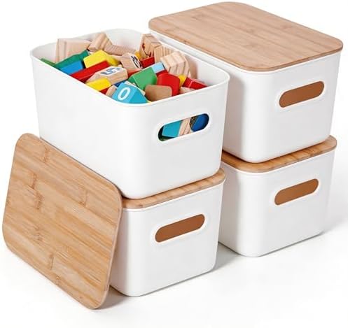 Amazon.com - Citylife Storage Bins with Bamboo Lids 7QT Plastic Storage ...