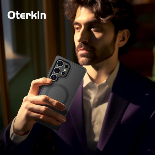 Image of Oterkin Magnetic Samsung Galaxy S23 Ultra Case, Black | Matte, Compatible with MagSafe, Frosted Translucent, Shockproof Anti-Scratch Slim Fit, Military Grade Protection
