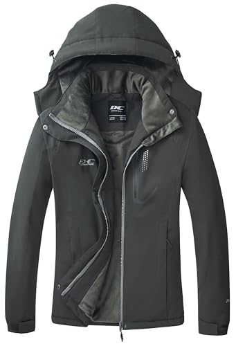 DCmount Winterjacke Damen Winddicht Skijacke Damen warm Fleecejacke wasserdicht verdickt gefüttert Funktionsjacke mit abnehmbarer Kapuze
