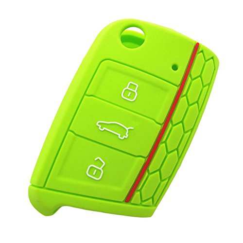 YLC 2 Piezas 3 Botones Silicona Funda para Llave de Coche Car Key Cover para VW Golf 7 Skoda Seat(Verde)