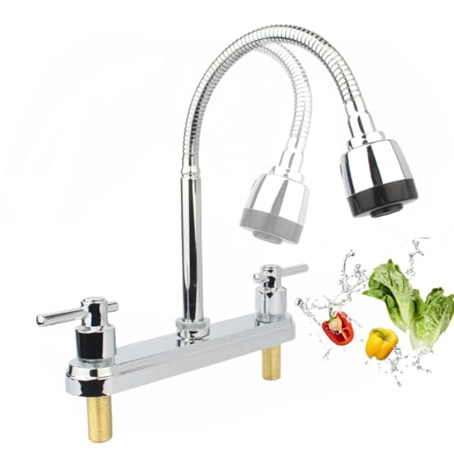 ZRJJTQ Grifos Fregadero de Cocina, 2 Asas para RV Mezcladora para Fregadero con pulverizador, 360° Mezcladora para Fregadero de Alto Arco Llaves