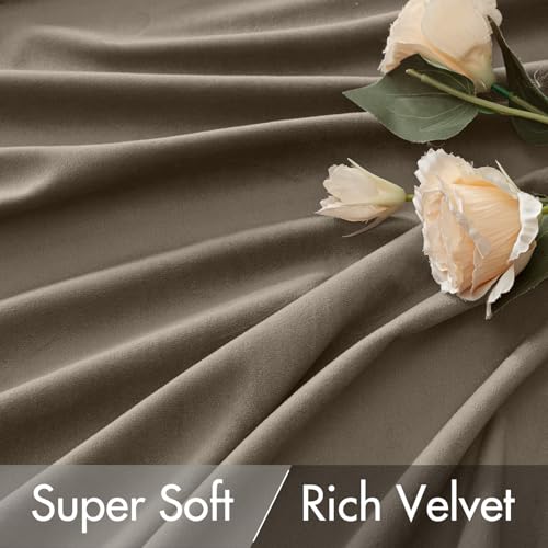 Image of MIULEE Taupe Velvet Pinch Pleat Blackout Curtains W52 X L96 Inches