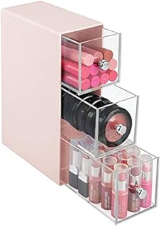 mDesign Drawer Box  Cosmetic Organiser with 3 Plastic Drawers  Practical Bathroom Organisation System for Makeup & Cosmetics  Light Pink/Clear
