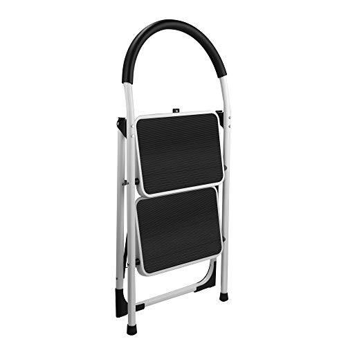 2 Step Stool, Gimify Folding Step Ladder Steel Stepladders (Upgraded Version) Non-Slip Sturdy Steps Wide Pedal with Comfortable Hand Grip for Home Kitchen Garden Office 330 lbs
