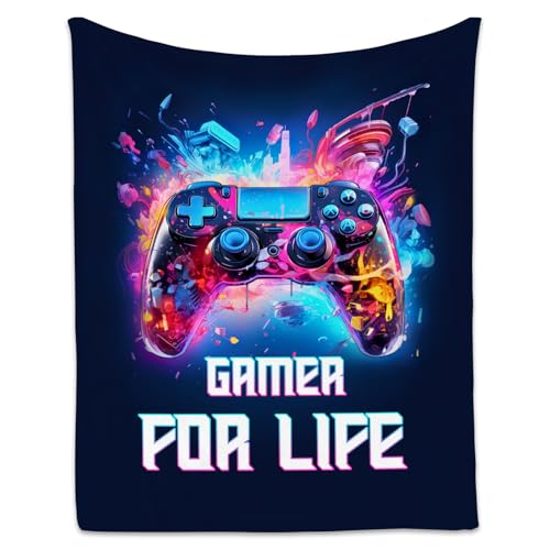 Gamer Blanket - 40x50 Inches Cool Throw for Boys, Girls - Blue Soft Fuzzy Blankets for Couch, Sofa & Office