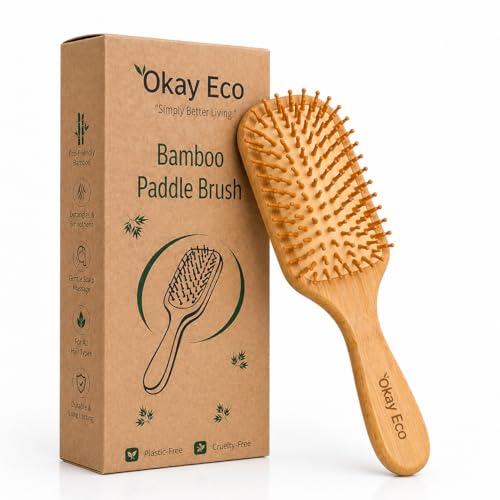 Image of Bamboo Paddle Hair Brush Natural Gentle Detangling EcoFriendly Hair Care Tool