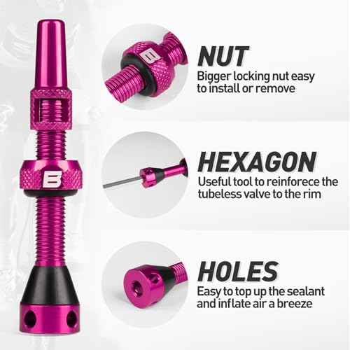 Image of BWSHLF Tubeless Presta Valve Stem 40 /44 /55 /60 /65 /80 /100 mm, Super Light Alloy Presta Valve Stem Kit with Valve Core Remover Tool and Valve Stem Caps - Multiple Color and Size Options(Pair)