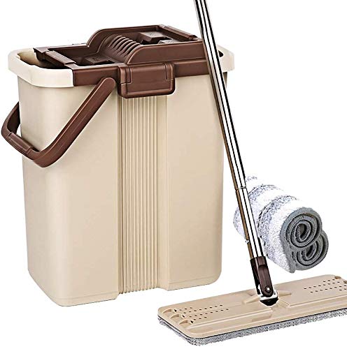Flachmopp und Eimer Set, Flachmopp Eimer Waschen und Trocknen Verwenden Wischsystem Mit Eimer, Edelstahl Stabwischer Mopp Eimer mit 2 STÜCK