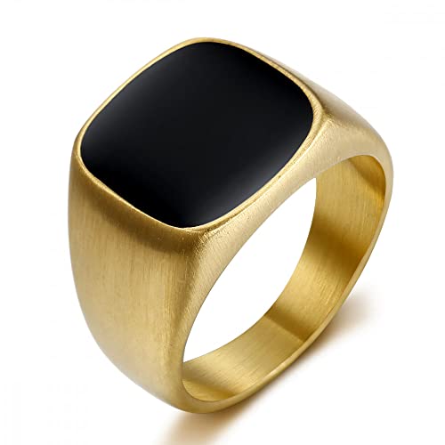 BOBIJOO Jewelry - Bague Chevalière Homme Style Cabochon Acier 316L Finition Mate Plaqué Or Emaillé - 58 (8 US), Doré Or Fin - Acier Inoxydable 316