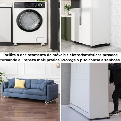 Suporte Móvel Ajustável com Rodinhas Ideal para Geladeiras, Máquinas de Lavar e Móveis, Resistente,