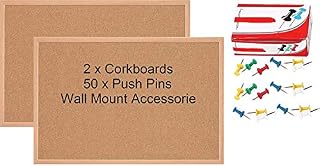 2 x Large Cork Notice Board Bulletin Vision Pin Boards for Bedroom Offices Memo Message Pictures Planner Home Display Organiser Wood Frame Corkboard - with 50 Push Pins and Wall Mount Screws