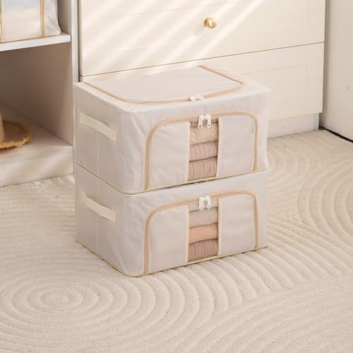 Image of HOKIPO 24L Cloth Organizer for Storage, Small Storage Box for Clothes, Cream Pack of 2 (AR-6669-CRM*2)