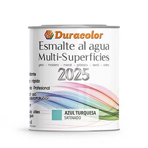 Esmalte al Agua Multi Superficie - Color Satinado Turquesa - 250ml - Acabado Brillante - Sin Olor - Resistente a Golpes, Roces y Manchas - Antioxidante - Rápido Secado - Duracolor