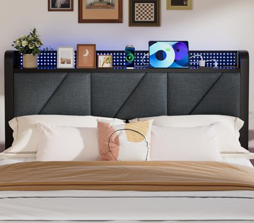 LED Light Full Bed Frame with Charging Station and USB Port