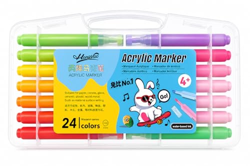 Image of Shopiable Store Acrylic Paint Marker Set - Waterproof, Quick Dry, Multi-Surface (Canvas, Glass, Wood, Rock) - Fine Tip 3.5mm - Non-Toxic Art Markers for Kids & Adults (24)