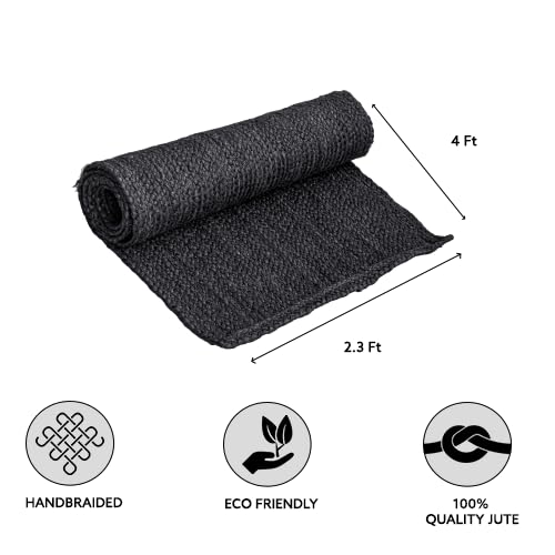 Tapete decorativo rectangular de yute negro artesanal miniatura 2