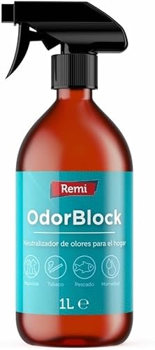 Remi Hogar | Neutralizador de Olores Multiusos en Spray OdorBlock 1 Litro | Fórmula Ecológica con Aroma Aloe Vera | Elimina Olores de Perros, Mascotas, Humedad y Comida