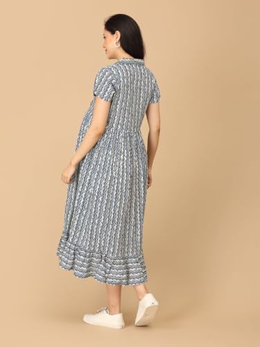 Image of The Mom Store Maternity and Nursing Dress | Pre and Post Pregnancy Dress | Zipper /Button Opening | Causal Wear | Trendy Stylish Dresses for New Moms