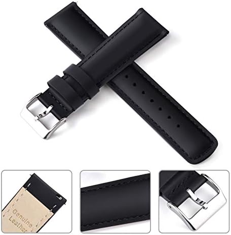 Ritche 20mm Quick Release Black Leather Watch Bands Top Grain Leather Watch Strap (Silver Buckle)