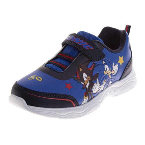 Josmo Sonic The Hedgehog Sneakers for Boys - Knuckles Shadow Super Sonic Shoe - Slipon Laceless Tennis Running Athletic Shoes - Blue White (Size 3 Big Kid)