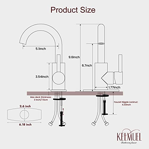 Kelmuel Chrome Polish Wet Bar Faucet Waterfall Bathroom Sink Faucet Single Handle Small Rv Kitchen Faucet 1 Or 3 Hole Deck Mount Mixer Faucet Modern Vanity Lavatory Tap With Deck Plate,Pop-Up Drain #TOP5