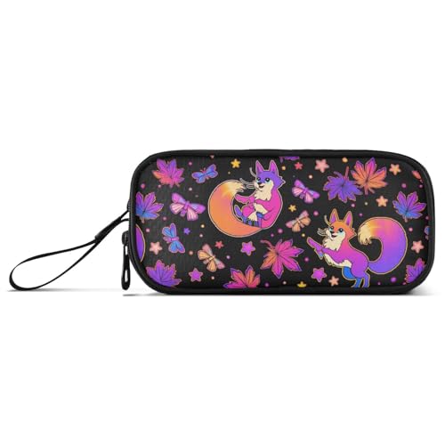 Image of Purple Psychedelic Fox Cat Pencil Case Box Boys Girls Large Pencil Pouch with Zipper Compartments Big Capacity Stationery Pen Bag Organizer for Kids Teens Adults School