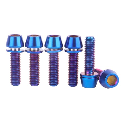 Vis en titane M5x18mm bleu brûlé avec rondelle pour potence vélo x6