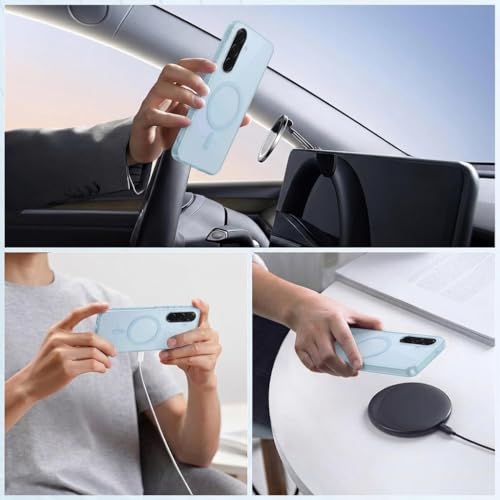 Image of DIZORO Matte Case for Samsung Galaxy A36 Compatible with MagSafe, Camera Lens Full Protection, Shockproof Translucent Frosted TPU Soft Phone Cover, Anti-Fingerprint (Blue)