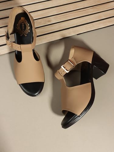 Image of Denill Fancy & Comfortable Brown Heel Sandal with Ankle Strap for women & Girls