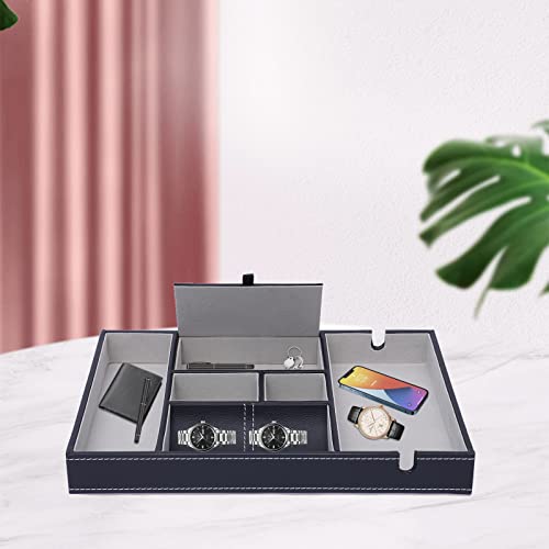 Boîte de rangement pour clés et pièces de monnaie en cuir synthétique avec 6 grilles - Noir - Pour téléphone portable, portefeuille, monnaie, bijoux, clés, montre Cover