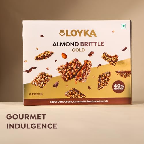 Loyka Almond Brittle Gold Choco Box - 8 pcs 116gm | Premium Chocolate Gift Hamper | Chocolate & Nut Dryfruit Delicacy | Roasted California Almonds (40%), Dark Choco & Salted Caramel | Any-time snack 3 417gyhyrFgL