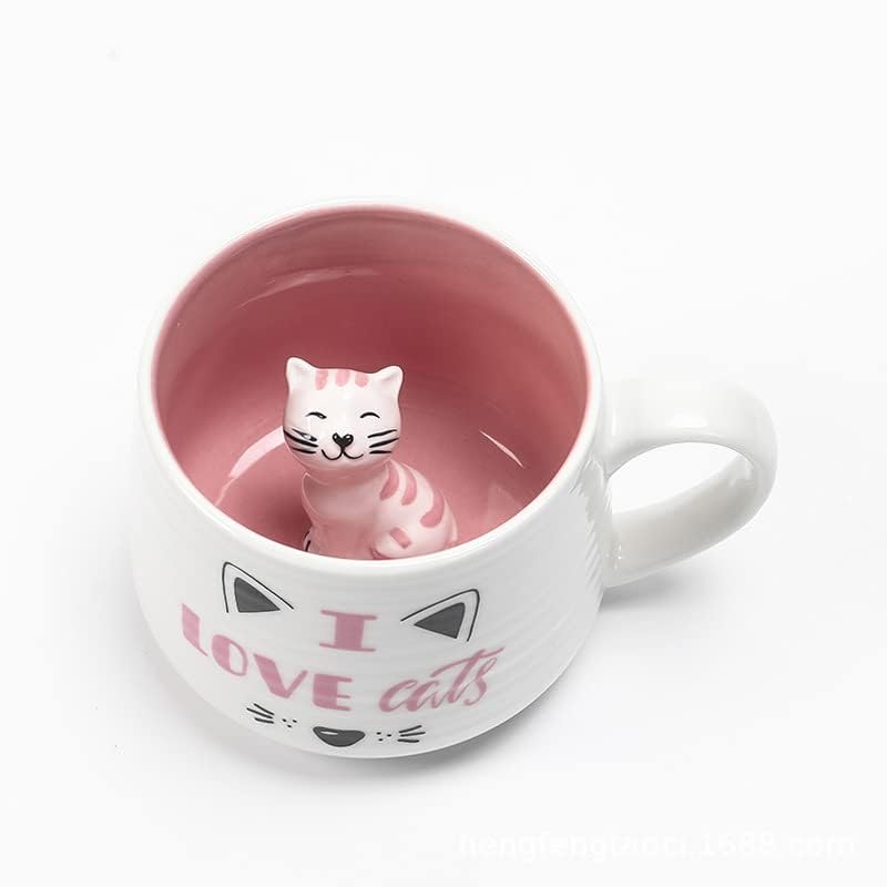 Set van 2 kattenbekers, schattige koffiekopjes van keramiek, met bamboedeksel en lepel, koffiemelk, theekop, dieren, kattenmokken voor kattenliefhebbers en vrouwen, blauw en geel