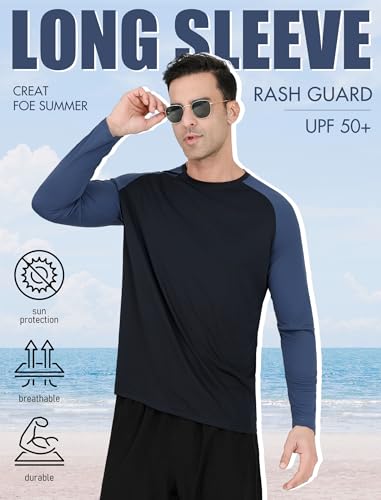 5 Pack Men's Swim Shirts Rash Guard UPF 50+ Sun Protection Fishing Shirts Quick Dry UV SPF Long Sleeve Loose Fit2