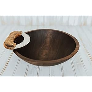 Walnut Wood Chopping Bowl Set – 12 Inch Walnut Bowl & Mezzaluna (Ulu) Knife