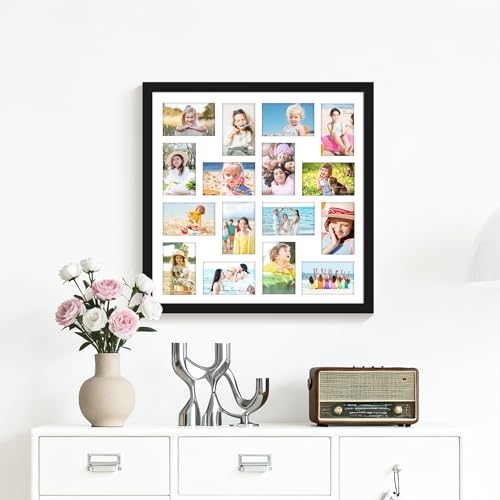 Image of DUENPY 22x22 Picture Frame 4x6 Collage Picture Frame Displays Sixteen 4x6 inch Photos Collage Wall Decor Wall Hanging Black