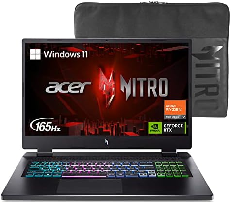 Acer Nitro 17 Gaming Laptop | AMD Ryzen 7 7735HS Octa-Core CPU | NVIDIA GeForce RTX 4070 Laptop GPU | 17.3" QHD 165Hz IPS Display | 16GB DDR5 | 1TB Gen 4 SSD | Wi-Fi 6E | RGB Backlit KB | AN17-41-R7GT